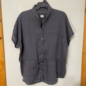 Poetry Women’s Gray Linen Eyelet Button-up Top 14
